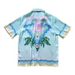 24ss Casablanca Men's Casual Shirts Table Tennis Racquet Printed Short Sleeve Silk Shirt Hawaiian Dream Colour Coconut Beach Shirt casablanc
