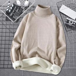 Men's Sweaters Winter Men Sweater Thickened Long Sleeve Knitted Top Solid Color High Collar Neck Protection Pullover Soft Elastic Plush