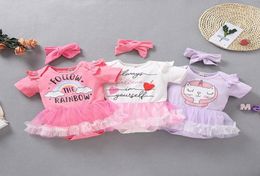 Kids Clothes Girls 2021 Summer Newborn Infant Baby Girls mesh skirt Romper Headbands 2pcsset Boutique Kids Jumpsuits Clothing M5599871