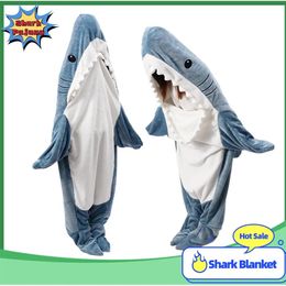 Shark Blanket Hoodie Women Kigurumi for Men With Sleeves Wearable Shark Blankie Soft Shark Onesie Sleeping Bag Shark Pajamas 240227