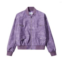 Women's Jackets Long Sleeve Distressed Zip Up Chamois Puples Leather Women Girls Vintage Winter Coats With Pockets Streetwear