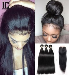 HC Hair 4X4 Peruvian Lace Closure With 3 Bundles Silk Straight Human Hair With Closure Peruvian Virgin Hair With Lace Closure9565654