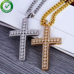 Hip Hop Jewellery Designer Necklace Iced Out Pendant Mens Cuban Link Chain Gold Diamond Cross Pendants Luxury Bling Charms Wedding R235w
