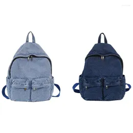 School Bags DOME Denim Backpack Canvas Female Large Capacity Solid Colour Zipper Bag