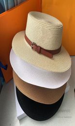 Designer Big Kids triangle grass hats girls widebrim Flattop visor Children woven straw hat summer boys PU leather belt straw ca8868160