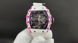 2024 Mens Watch RM38-02 Tourbillon Movement Sapphire Crystal Mirror Pink carbon Fibre shell depth waterproof 100 m rubber strap watches