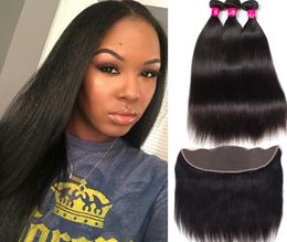 8A Peruvian Malaysian Mongolian Brazilian Virgin Hair 3 Bundles With 13X4 Ear To Ear Lace Frontal Closure 100 Unprocessed Human H9523914