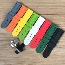 Watch Bands 24mm Black Red Grey Orange White Green Yellow Soft Silicone Rubber Watchband Replace For PAM PAM441 PAM111 With Butter300N