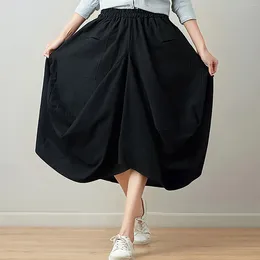 Skirts Spring Summer Long Skirt Women Thin Loose High Waisted A-line Ankle-length Folds Asymmetrical Ladies Solid