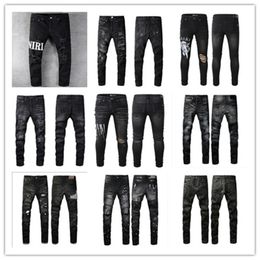 Pants Man Jeans Designer Jean Purple Brand Skinny Slim Fit Hole Ripped Biker Pant Stack Mens Womens Trend Trousers Top Purple Jeans