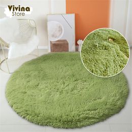 Round Plush Carpet For Living Room Green Shaggy Rug Sofa Chair Long Hair Floor Mat Bathroom Decoration Kids Fluffy 240226