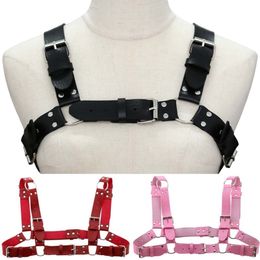 Women Men Sexy Punk Chest Harness Adjustable Caged Metal Body Chain PU Leather Choker Statement Necklace Party Clubwear343g