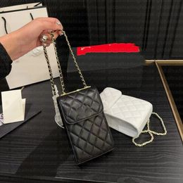Popular mobile phone bag paired with two small golden ball pendants, classic design diamond patterned crossbody bag for easy carrying Cellphone Pouch