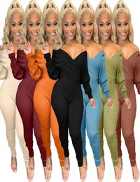 Sexy Off The Shoulder Rompers Womens Jumpsuit Casual Long Sleeve Knitted Skinny Overalls Autumn Winter Cleavage Stretchy Outfits6295645