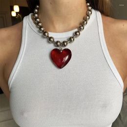 Pendant Necklaces Hip Hop Minimalist Colorful Glass Love Heart For Women Aesthetic Beads Chains Short Choker Girls Party Jewelry321m