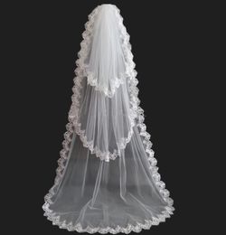 Beautiful Three Layers Long Bridal Veils With Lace Edge Church Tulle Bride Wedding Veil Wedding Accessory In Stock1852216