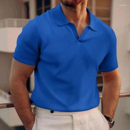 Men's T Shirts 2024 Short Sleeve Oversize Shirt Summer Vintage Lapel Buttoned Male Fashion Slim Solid Waffle Tees Men Clothing