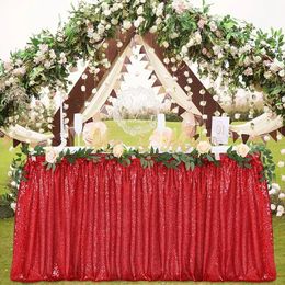 14ft Table Skirt Red Sequins Rectangle Square Round Glitter Tablecloth for Wedding Party Dinner Baby Shower Christmas Decoration 240307