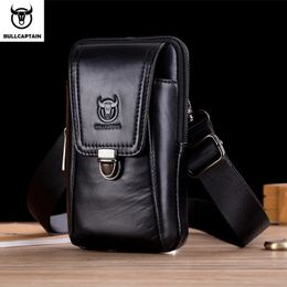 BULLCAPTAIN Genuine Leather Vintage Waist Packs Men Travel Fanny Pack Belt Bum Shoulder Bag Waist Bag Mobile Phone Pouch 240307