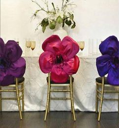 2016 Taffeta Big 3D Flower Wedding Chair Sashes Romantic Chair Covers Floral Wedding Supplies Cheap Wedding Accessories 028664487