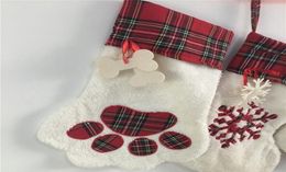 2019 Christmas Stocking Cat Dog Paw Fluffy Santa Socks Snowflake Xmas Tree Parttern Christmas Gift Bag EWE26868673592