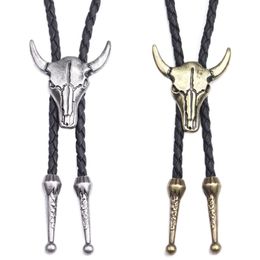 Fashion Mens Leather Cow Head Bolo Tie Necklace Jewellery Retro Western Cowboy Mens Gifts Necktie Men Accessories241n