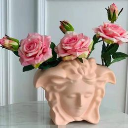 Nordic Human Face Resin Vase Medusa Flower Arrangement Flower Vase Gorgon Luxury Dried Flower Vase Office Home Interior Decor 240304