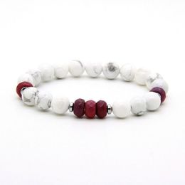 Unisex Couples Jewellery Whole 10pcs lot 8mm White Howlite Marble & Fire Agate Stone Distance Lovers Lucky Bracelets302O