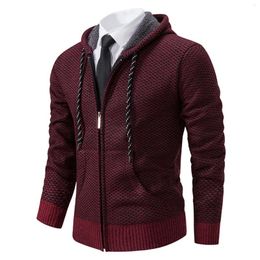 Men's Sweaters 2024 Autumn Winter Cardigan Men Korean Style Hooded Solid Zipper Sweater Man Fleece Clothing Zip Up Knitted Male Coat