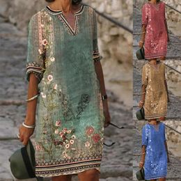 Spring And Summer Dresses Womens Clothing Ethnic Style Printed Casual V Neck Dress