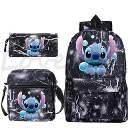 Backpack 3 Pcs Set Stitch Prints Knapsack For Teenagers Girls Boy School Bags Travel Rucksack Laptop Backpacks Bookbags Mochila270v