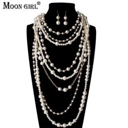 Beaded Necklaces MOON GIRL Multi-layer Simulated Pearls Chain Long Trendy Statement Choker for women Fashion Jewelry 221102330F