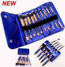 Makeup Brushes Set 10 Pcs Cosmetics Brush Blue Diamond with Bag Make up Brush Powder Eyes Foundation Blush Eyeliner Brow Brushes8399407