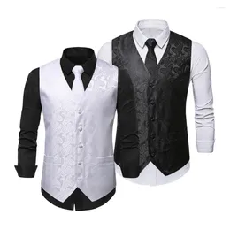 Men's Vests Wedding Waistcoat Stylish Cashew Nut Print Set With Business Tie Kerchief Spring V-neck Single Breasted Suit