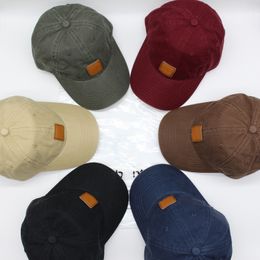 Leather Label Velcro Embroidered Baseball Hat Canvas Soft Top Wash Vintage Curved Hat Workwear Student Couple Caps