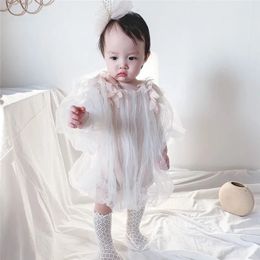 Summer Korean Style Girls Gauze dresses Little sister big sister matching outfit Baby Girls Party Dress born Bodysuits 240226