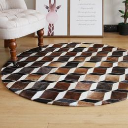 2020 New High Quality Patchwork Cowhide Rug Circle Cow Fur Carpet Leather Cow Hide Area Round Cowskin Carpet1249E