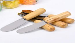 Stainless Steel Cutlery Butter Spatula Wood Butter Knife Cheese Dessert Jam Smear Knife Portable Travel Party Knife Breakfast Tool7878942