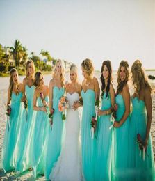 USA Popular Beach Turquoise Chiffon Bridesmaid Dresses Plus Size Floor Length Wedding Guest Party Dress for Autumn Formal Party Go8441774