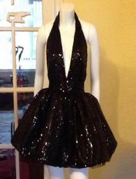 Sexy Black Sequined Short Homecoming Dresses Halter Deep V Neck Backless Formal Party Dress Prom Gowns Robe De Cocktail Vestido2362160