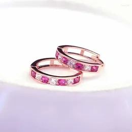 Dangle Earrings 585 Purple Gold Plated 14K Rose Single Row Ruby Ear Buckle Sweet And Elegant Inlaid White Crystal Earring For Women Jewelry
