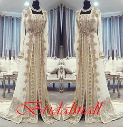 Moroccan Caftan Kaftan Evening Dresses 2020 Modest Dubai Abaya Arabic Long Sleeves Amazing Gold Embroidery Prom Formal Gowns robes5137596