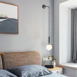 Modern Glass Wall Lamp Scandinavian Wandlamp Bedside Reading Lamp Round applique murale luminaire Nordic Led Wall Lights E27217k