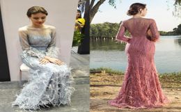5479 Long Sleeves Feather Mermaid Prom Dresses Vestidos De Festa Party Evening Dress Highend Occasion s Maxi Dress3702794
