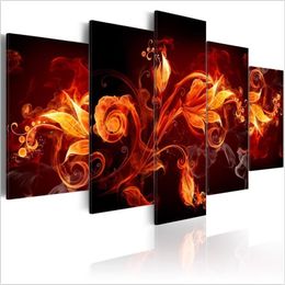 No Frame5PCS Set Modern Abstract Fiery Flower Art Print Frameless Canvas Painting Wall Picture Home Decoration224R