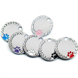 20pcs Rhinestone Engraved Dog Tag Personalised Pet Cat ID Tags Anti-lost Kitten Puppy Tag Dogs Collars Pendant Accessories 1020233E