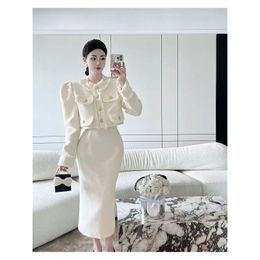 UNXX 2piece Set Skirts Jackets Stand Neck Tweed Short Coat Long Sleeve Korean Outwear Tops Causal Elegant Women Jacket 240226
