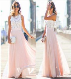 In Stock Cheap Long Bridesmaid Dresses 2021 Blush Pink Lace Chiffon Bohemian Beach Junior Maid Of Honor Wedding Guest Dress7526055