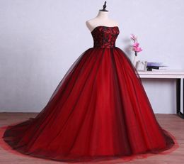 Red and Black Long Prom Dresses for Graduation Tulle Ball Gown Lace Formal Evening Gowns Dresses vestido de festa longo2128486