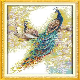 The peacock couples lovers animal decor paintings Handmade Cross Stitch Craft Tools Embroidery Needlework sets counted print on c205u